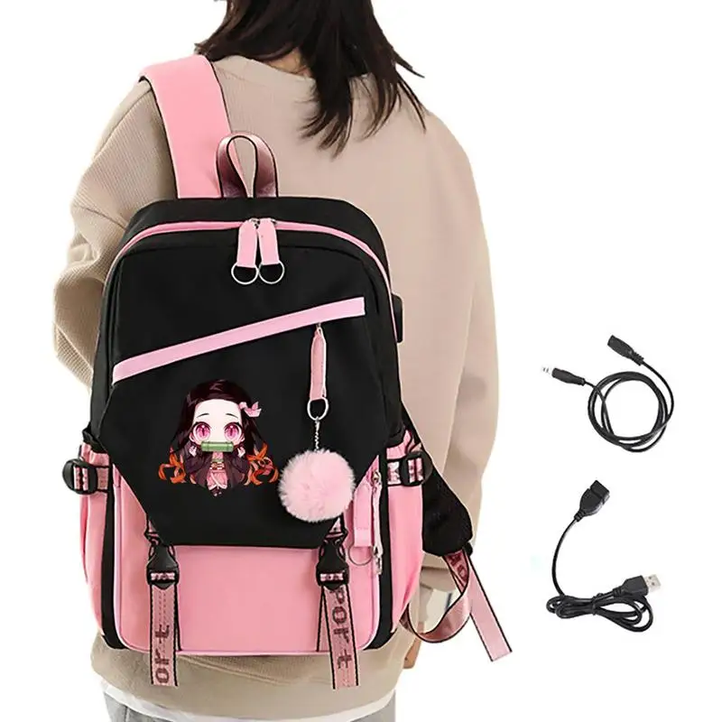 

DemonSlayer Backpack With USB Charging Port School Bag Large Capacity Children Backpack Anime Bookbag Girls Daily Rucksack