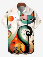 Cute Cat 2025 Hawaiian For Men Women Shirt Print Abstract Pattern Short Sleeve Loose Oversized Men's Summer Beach Casual Top 2