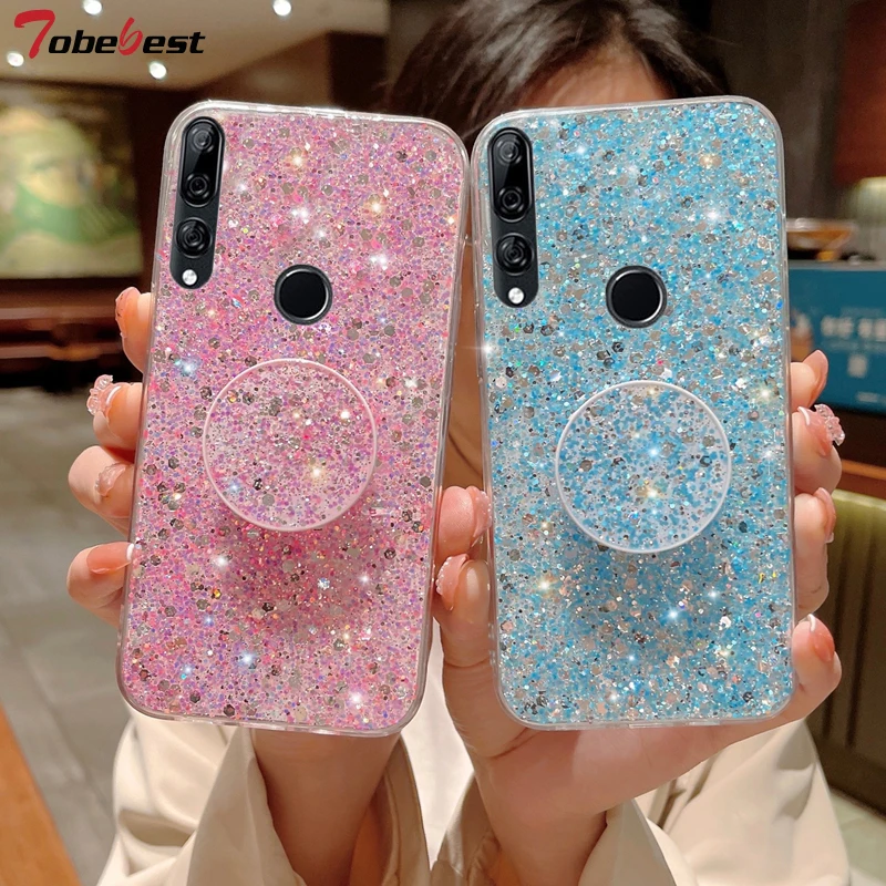 Gypsophila Glitter Phone holder Case For Huawei Y9 Prime Y7 Y6 2019 Y7A Y7P Y6P 2020 Capas Shiny Soft Silicone Cover_voghion.com