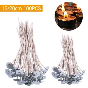 Bougies à noyau de soja en pur coton, blanc et marron, mèches sans fumée, 2mm et 15/20cm, fournitures pour la fabrication de bougies, accessoires, 100 pièces/sac 1