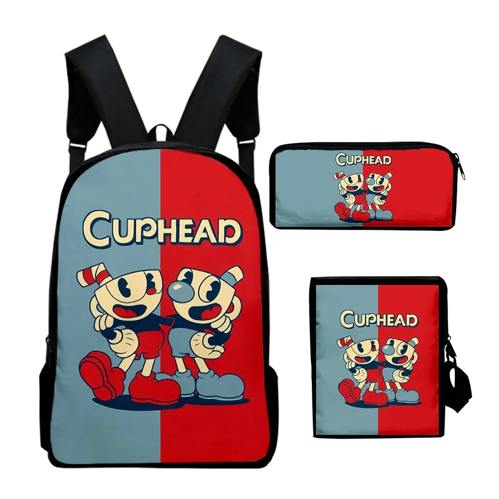 The Cuphead Show Anime 3D Print School Bags,Laptop Backpack,Backpack,Tilt Shoulder Bag,Pencil Case,Harajuku,3pcs per set
