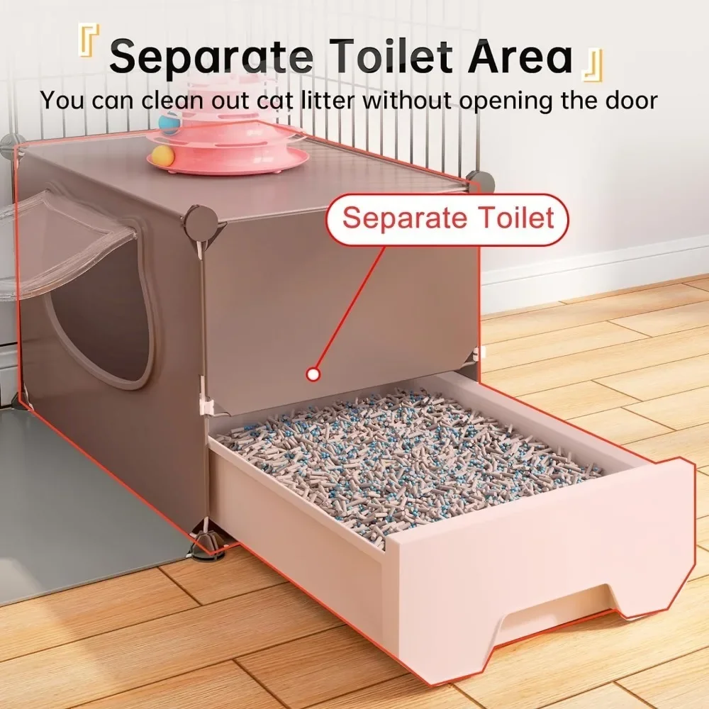 Cat Cage with Litter Box,4-Tier DIY Cat Enclosures Large Playpen Detachable Metal Wire Kennel Indoor Crate Large Exercise