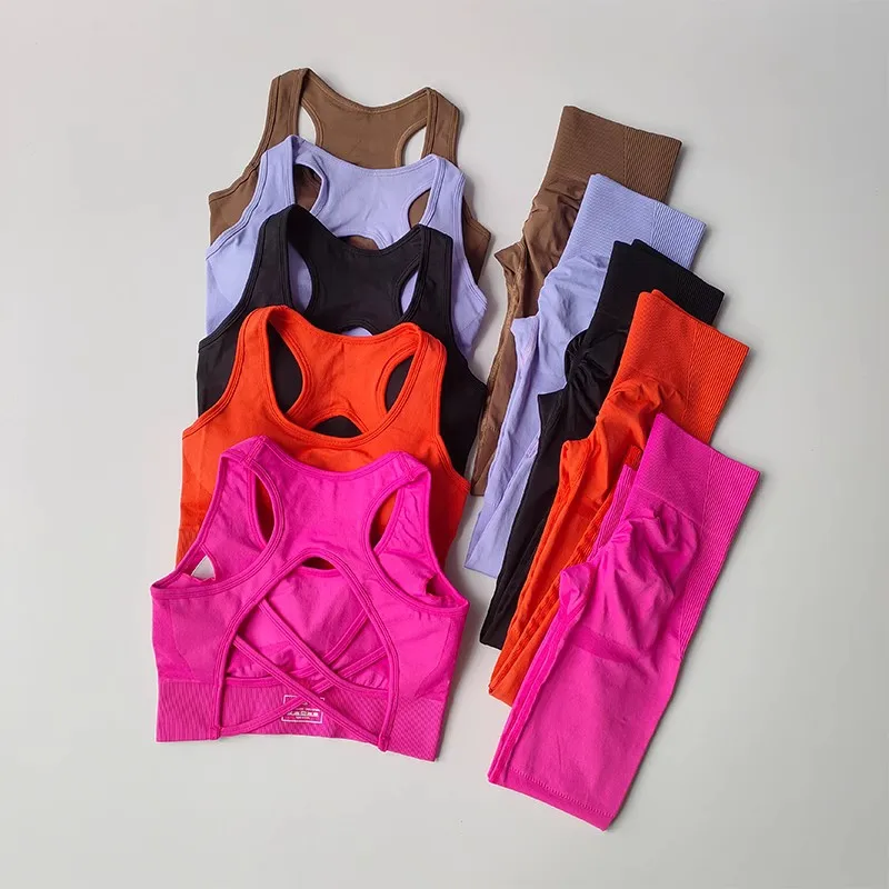 Yoga Set Sports Set Gym Workout Set Sportswear Set Fitness Set Sports Bra Set Yoga Pants Set 2PCS Women Seamless Professional Quick Dry Sports Bra + High Waisted Hip Lifting Leggings Gym Running