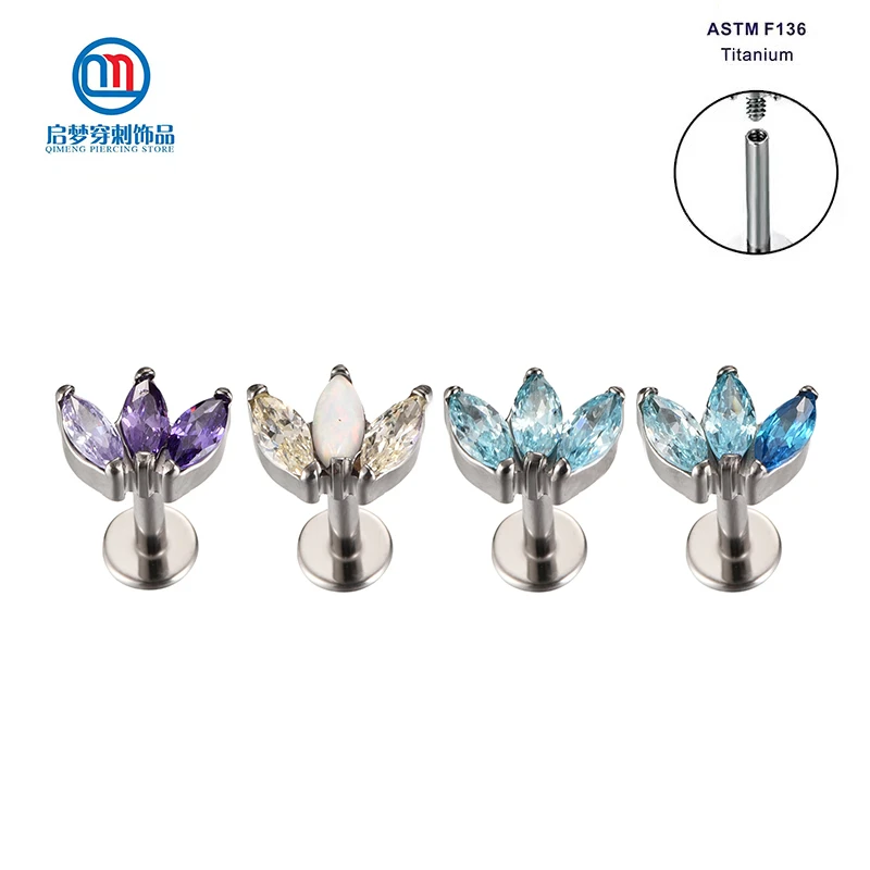 ASTM F136 Titanium Internally Threaded Mixed Colors Triple Marquise End