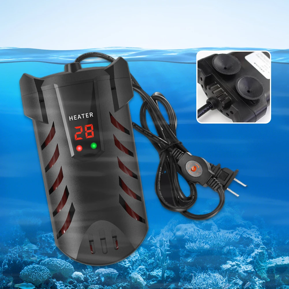Aquarium Turtle Feeding Water Heater with Suction Cup Aquarium Heater Fish Tank Thermostat Dual Probe Temperature Adjustment