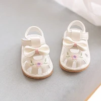 Summer Baby Walking Shoes Cow Muscle Soft Soles Non Slip Girls Kids Clogs Sandals Infant Princess Embroidered Flowers Call Shoes 5