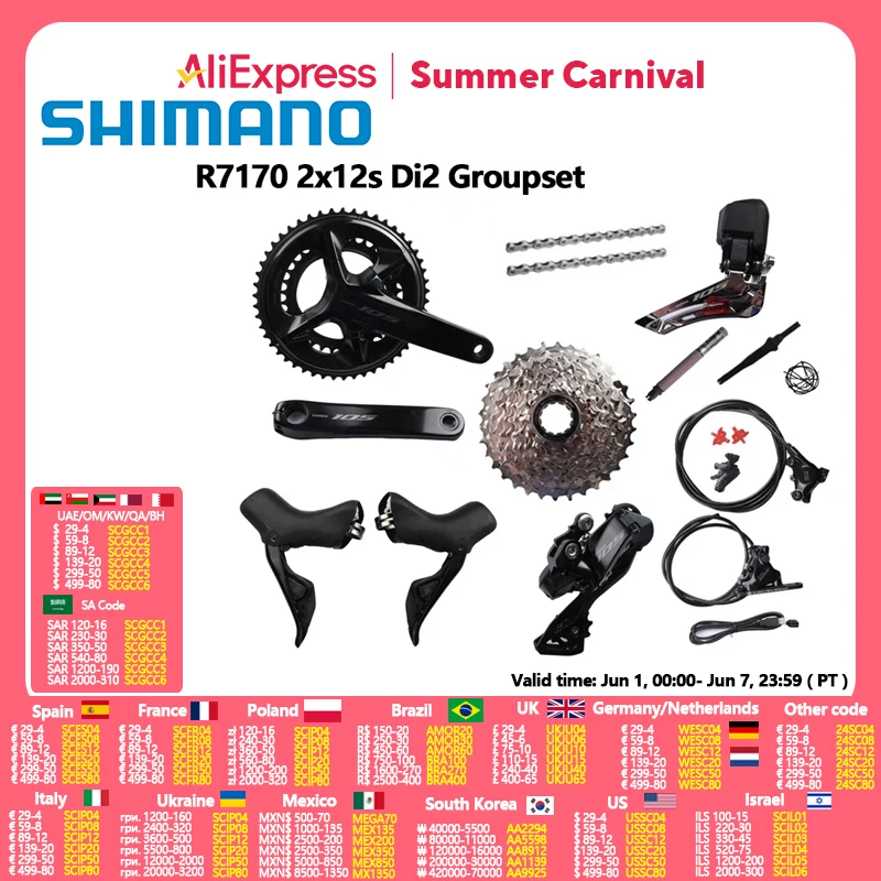 Shimano-Dérailleur arrière 105 Di2 R7170 2x12 vitesses, manivelle R7100 170mm/172.5mm 50-34T, groupe de vélo de route à cassette R7150 ineau 11-34T