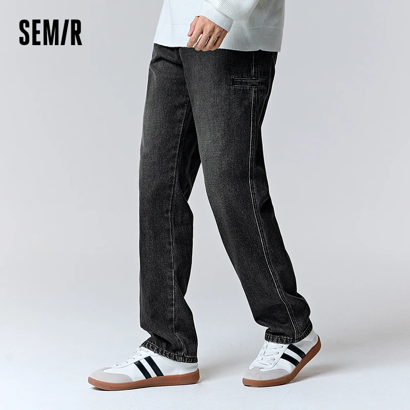 

Semir Jeans Men 2023 Winter New Retro Simple Wash Craft Texture Loose Straight Trousers