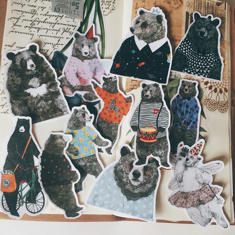 12PCS 귀여운 곰 스티커 공예품 및 Scrapbooking 스티커 책 학생 라벨 장식 스티커 어린이 장난감