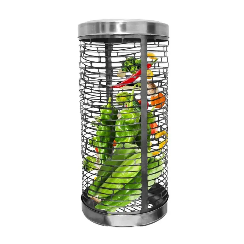 Bbq Rolling Grill Basket Bbq Grill Mesh Barbecue Cooking Grill Griglia Cestello Per Grigliate Grande In Acciaio Inossidabile Griglia Uniformemente Ris