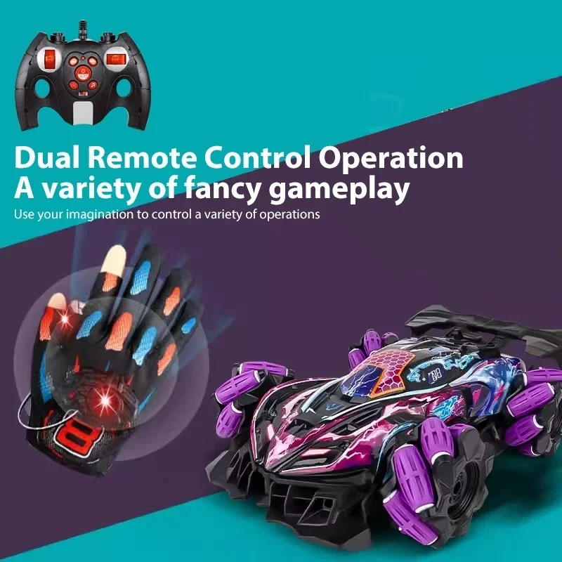 F2 RC Drift Car With Music Led Lights 2.4G Glove Gesture Radio Remote Control Spray Stunt Cars 4WD Electric Children Toys 3