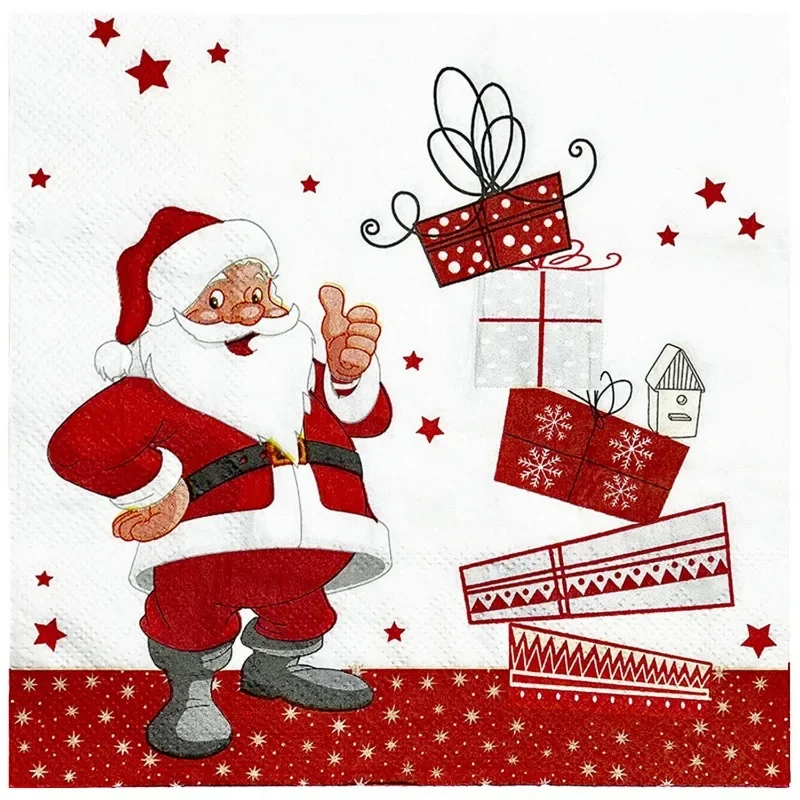 33*33cm 2-Ply White Background Red Father Christmas Printed Napkin Party Decoration Paper Placemat Butterfly Bart Paper 10/20pcs paper napkins
