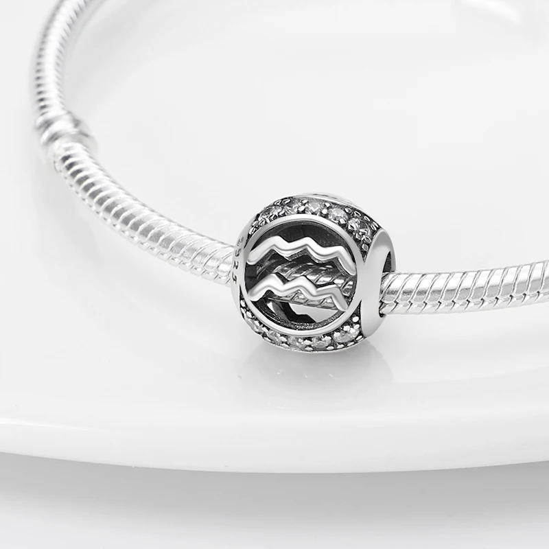 Original 925 Silver Twelve Constellations Leo Aries Virgo Round Charms Beads Fit Qikaola Bracelets DIY Birthday Jewelry Gifts 6