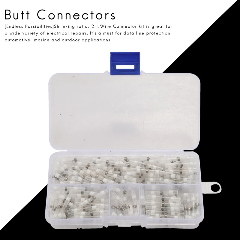 200PCS 26-24 AWG White Solder Seal Wire Connectors , Heat Shrink Butt Connectors, Waterproof And Insulated Wire Terminal