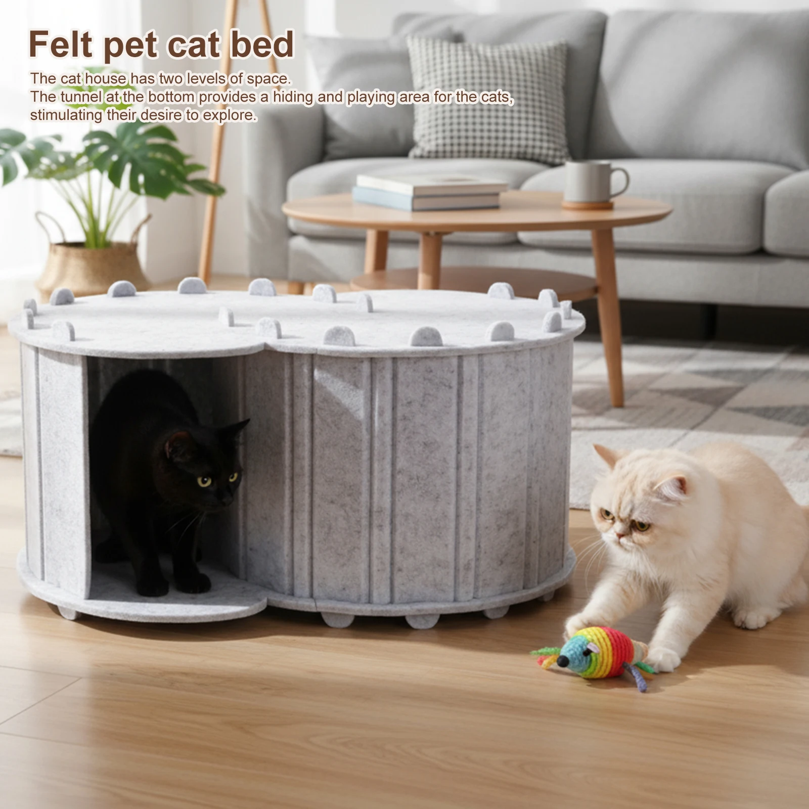 Cat Tunnel Bed Detachable Peekaboo Cat Cave Semi-enclosed Cat House for Indoor Cats