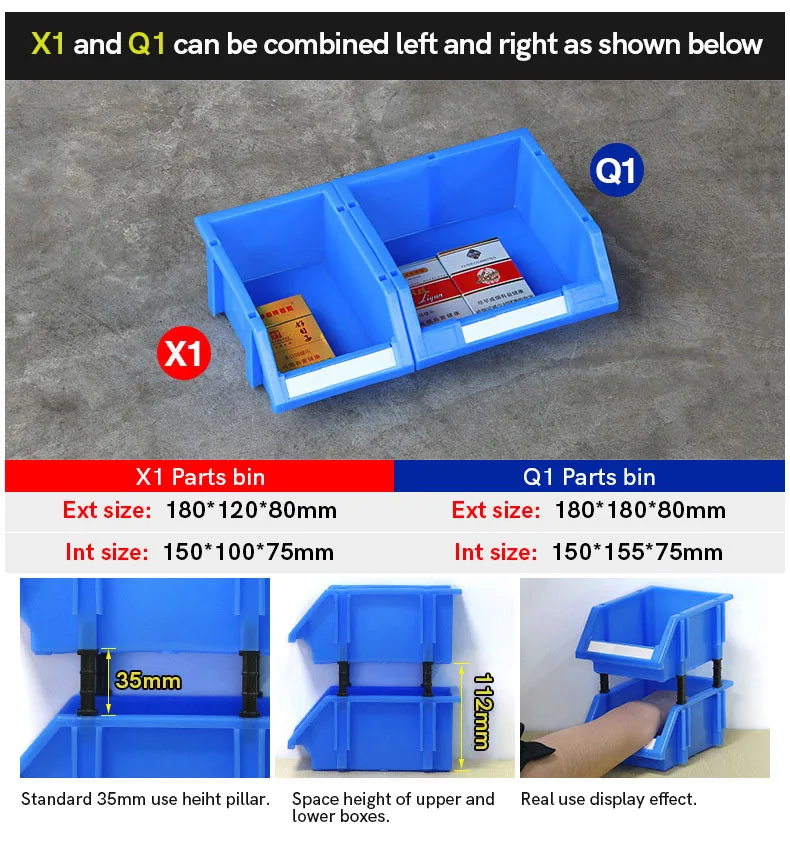 Industrial Warehouse Tool Storage Box Stackable Plastic Storage