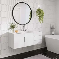 48" Modern White Bathroom Vanity with Ceramic Sink Durable Wood Construction Wall-Mount Design Two Drawers and Soft-Close Doors 1