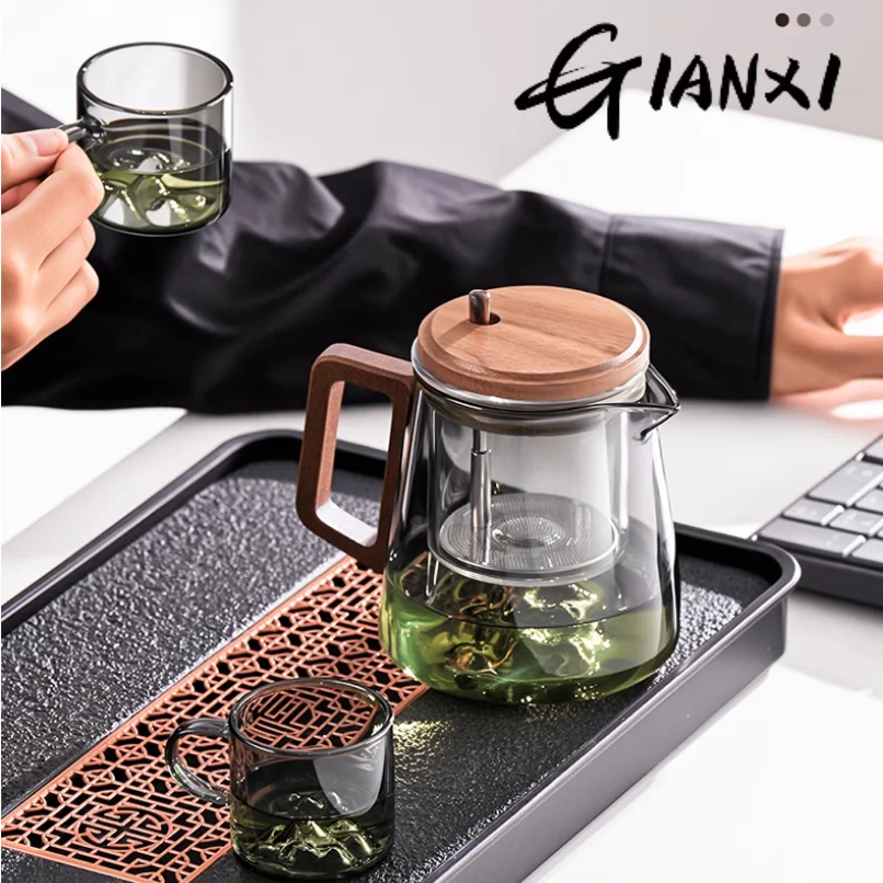 GIANXI Chinese Tea Ceremony Culture Glass Tea Set Large Capacity Water Separation Filter Cup Home Hospitality Teacup Set