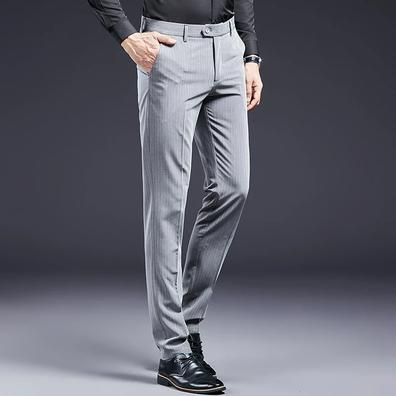 High Quality Men Suit Pants Smart Casual Office Trousers Business Pants For Men Wedding Party Dress Trousers Mens Stripe Pants 5