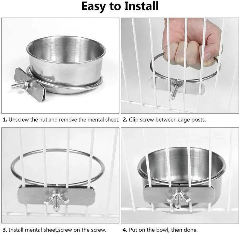 Parrot Feeder Bird Feeder Stainless Steel Food Water Cup With Clamp Holder