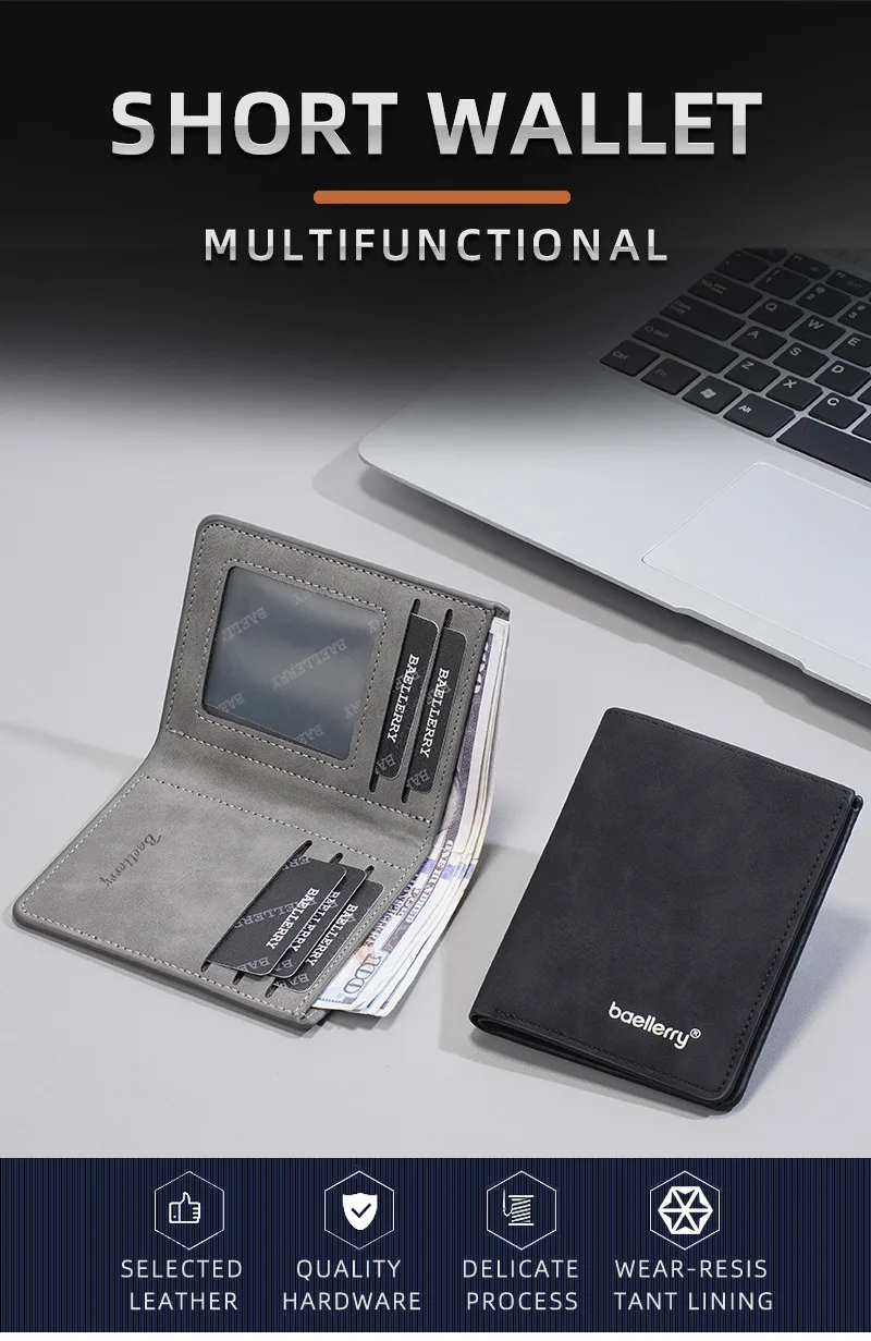 Neue Business-Vertikal-Kurzbrieftasche für Herren, modisch und einfach, Kartenetui mit mehreren Steckplätzen, dünne, matte Jugendbrieftasche, kleine PU-Geldbörse – Detail 1