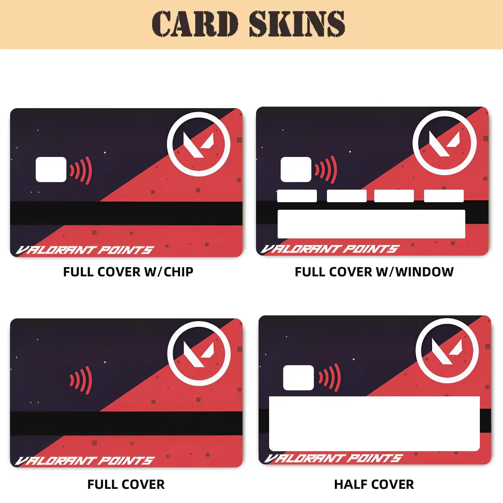 Valorant Points Stickers 4pcs PVC Card Skin Stickers for Bank Card Bus Metro Case Decorate Gift