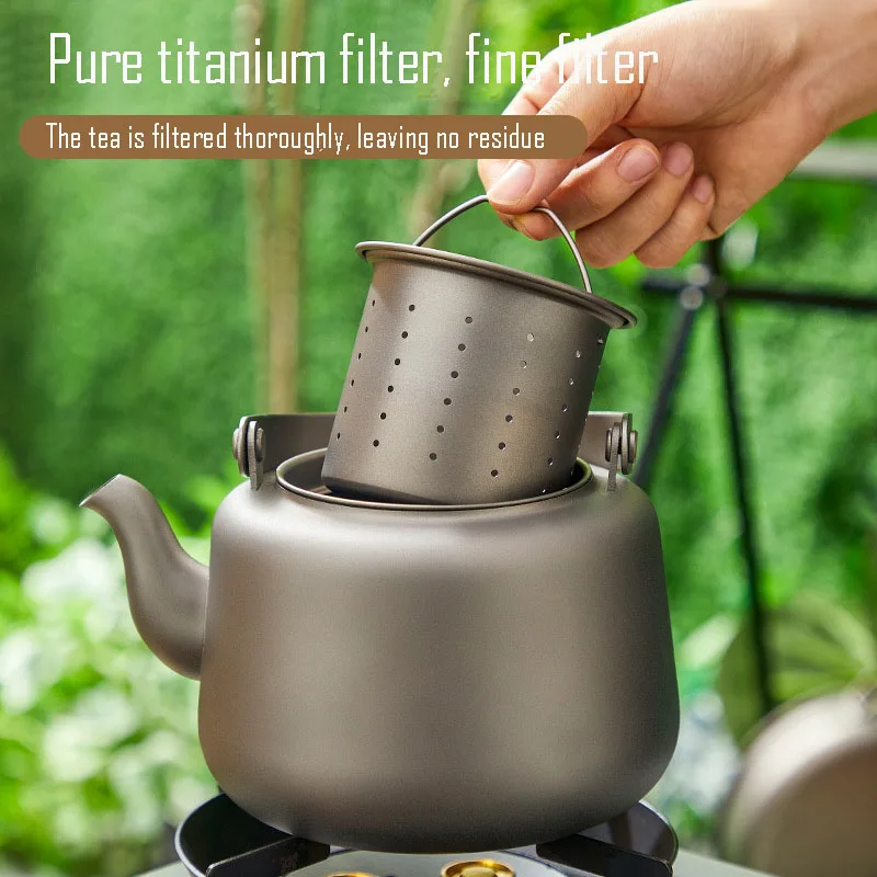 1.2L Pure Titanium Kettle Can Be Heated Sandblasting Process Double Anti-ironing Foldable Handle Filter Tea Leak Home Teapot