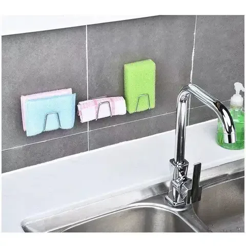 

304 Stainless Steel Sink Sponges Holder Self Adhesive Drain Drying Rack Kitchen Wall Hooks Accessories Storage Organizer Gadgets