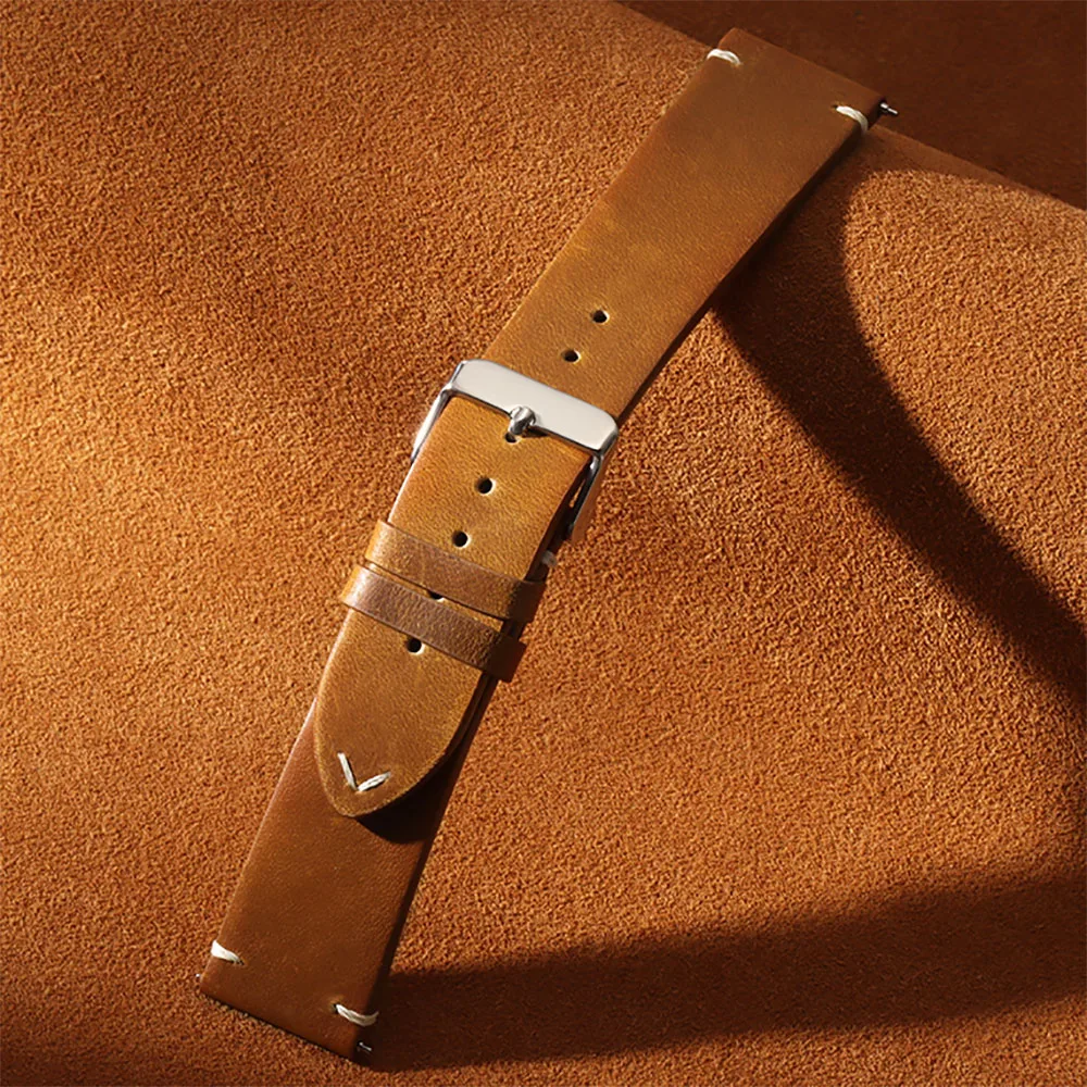 Quick Release Retro Oil Wax Genuine Leather Watchband in Calfskin - Multiple Sizes Available