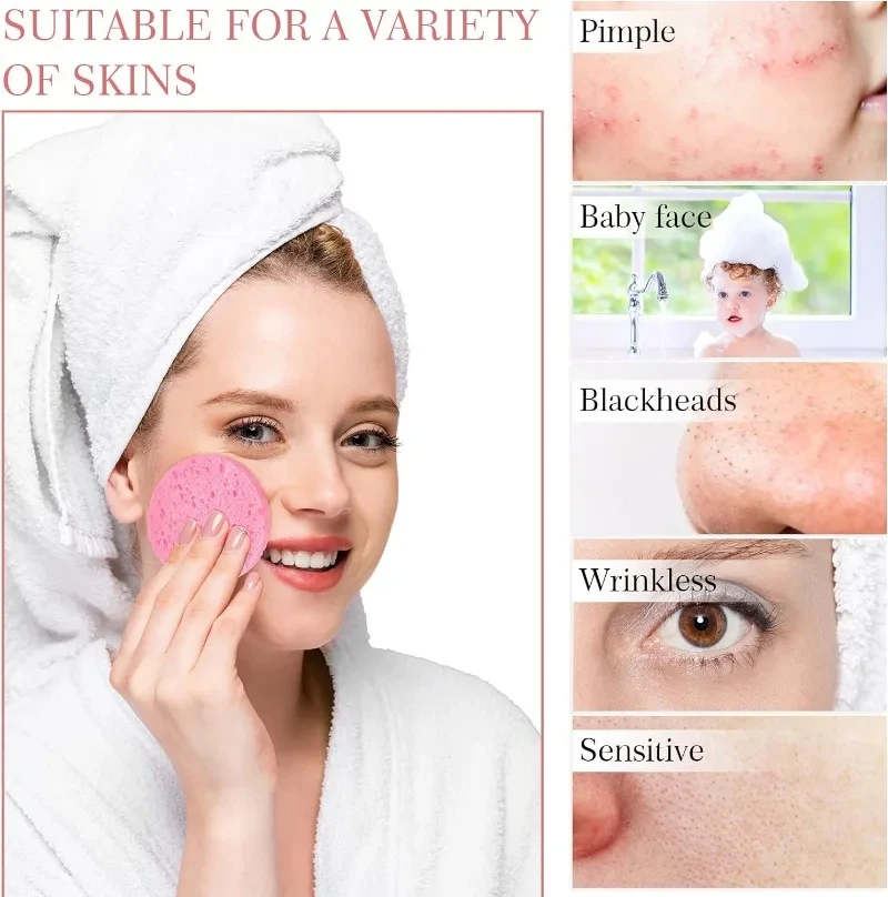 10PCS Compress Face Wash Puff Natural Wood Pulp Sponge Face Wash Puff Foaming Face Puff Cosmetic Puff Face Cleansing Sponge 2