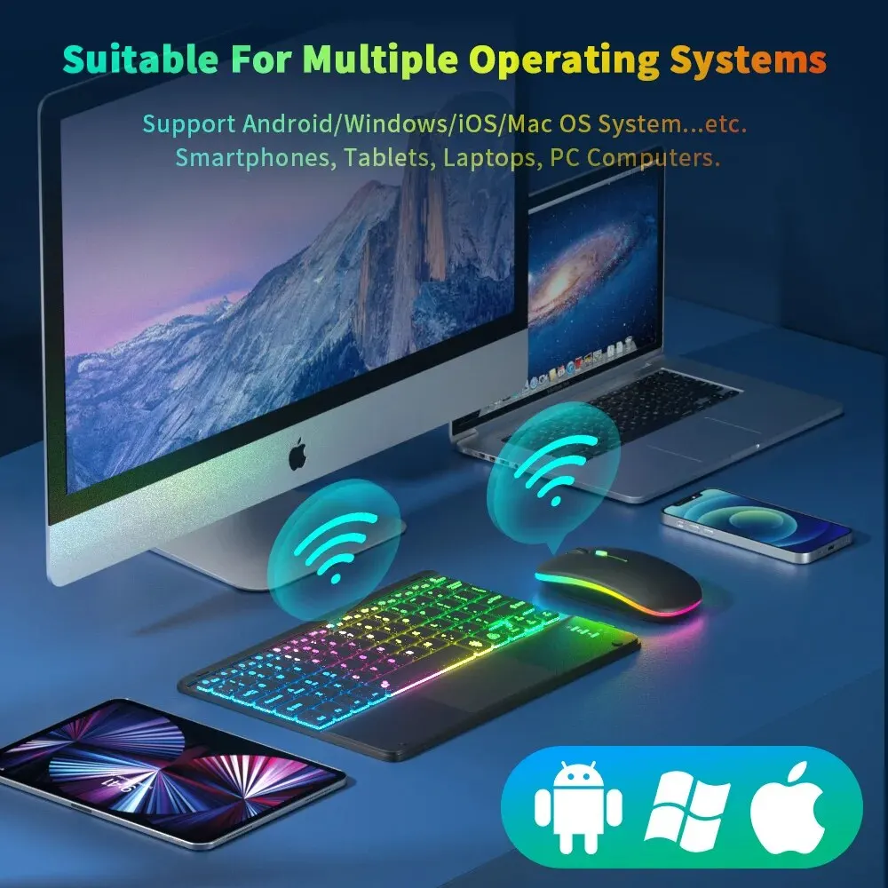 For iPad Keyboard Tablet Phone Bluetooth Keyboard with Touchpad Rechargeable Backlit Korean Spanish For Android/ Window