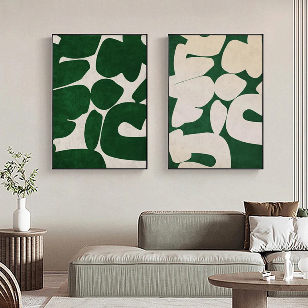 AbstractModernGreenShapelArtCanvasPaintingNordicBrownPosters