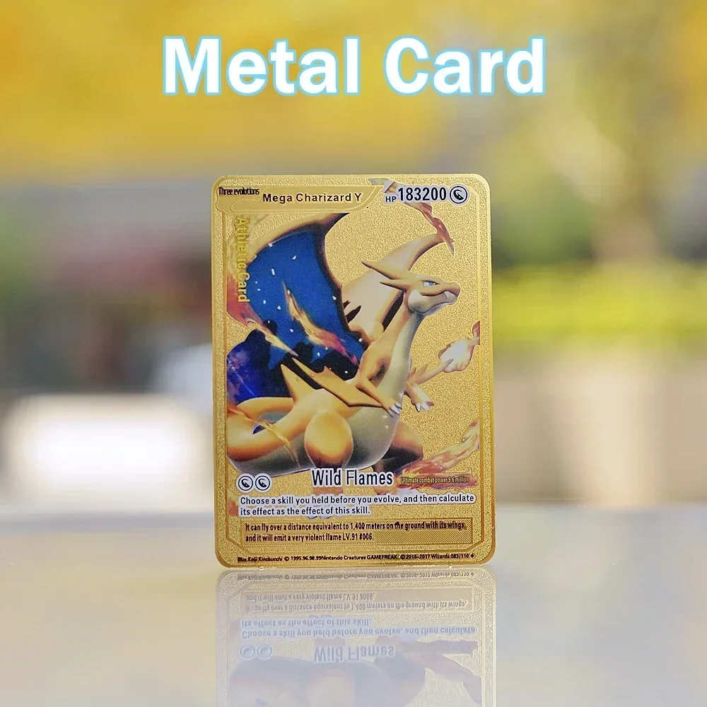 Pokemon Cards Game Cards Anime Cards Anime Trading Cards Collectible Cards Playing Cards Metal Pok&eacute;mon Letters Pokemon Card Venusaur Vmax Charizard Pikachu V Mewtwo Gold Iron Playing Cards Anime Games Gifts Kids Toys