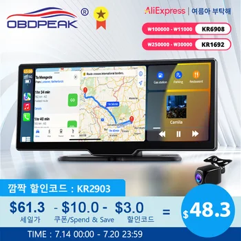 2024 K2 10.26 인치 대시 캠, 4K 2160P 후방 카메라, 카플레이 및 안드로이드 자동 GPS 내비게이션, 음성 제어 차량 DVR BT FM 모니터