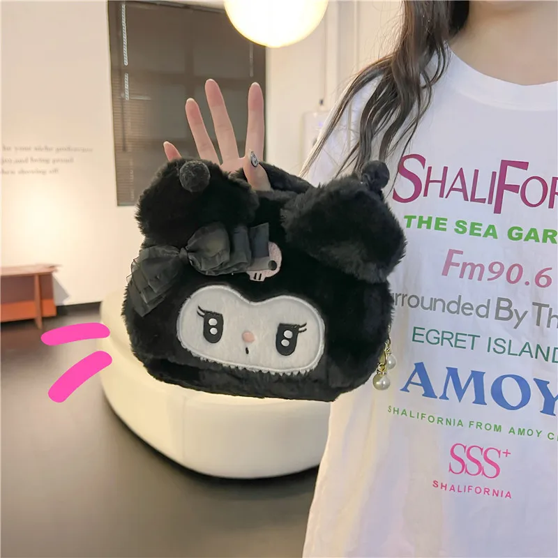 Kawaii Sanrio Plush Kuromi Melody Make Up Cosmetic Bag Cartoon Large Capacity Storage Bags Portable Handbag Girl Gifts 1