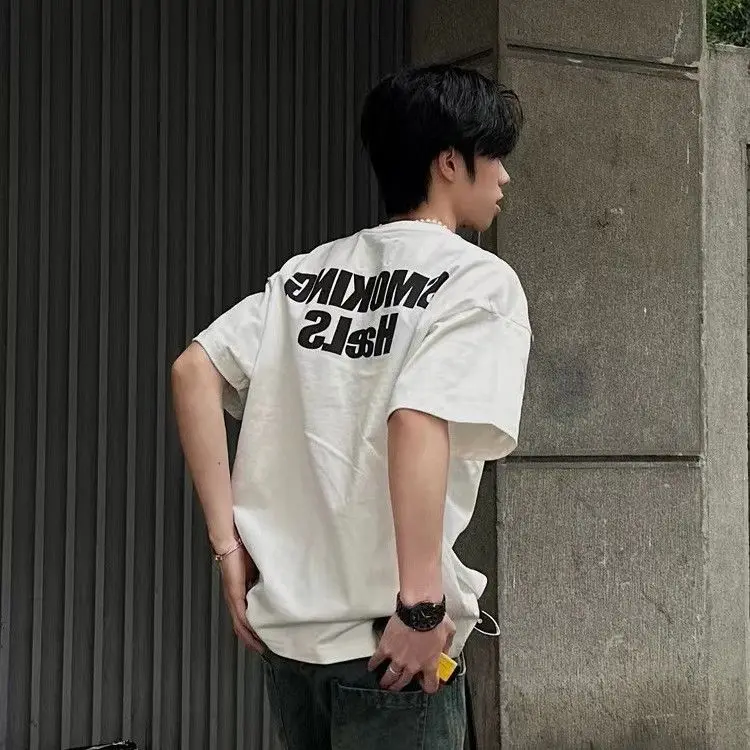 

Korean letter printed short-sleeved T shirt cotton summer y2k personality simple trendy brand street loose casual round neck top