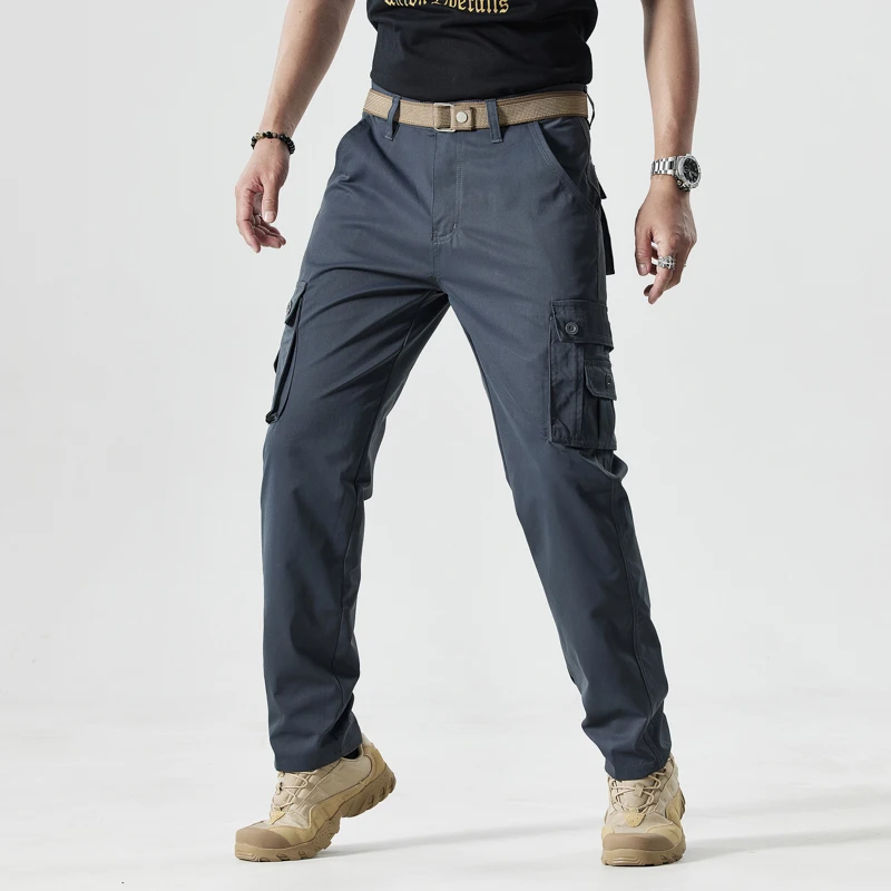 Spring Autumn High Waisted Pockets Button Zipper Solid Cargo Casual Sweatpants Trousers Men's Clothing Preppy Style Pants