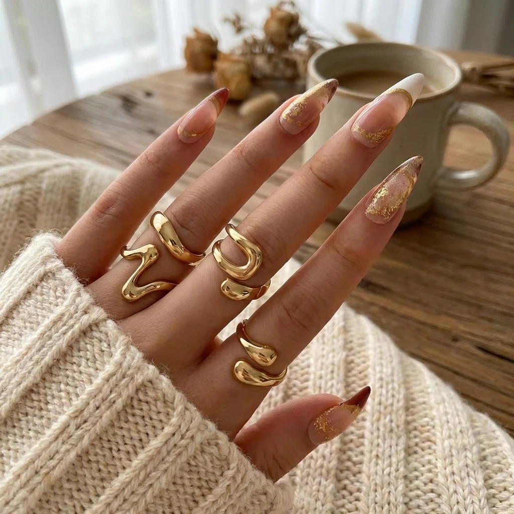 Edgy Lava Metal Geometric Ring Set for Women Geometric Open Curved ...