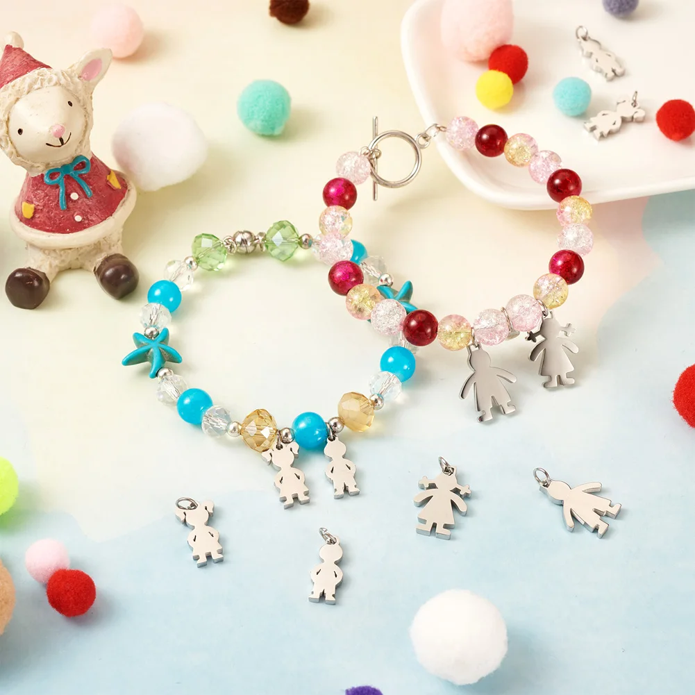 20Pcs Stainless Steel Figure Pendants Boy Girl Charms For Bracelets Necklace Jewelry Making DIY Handmade Findings Accessories