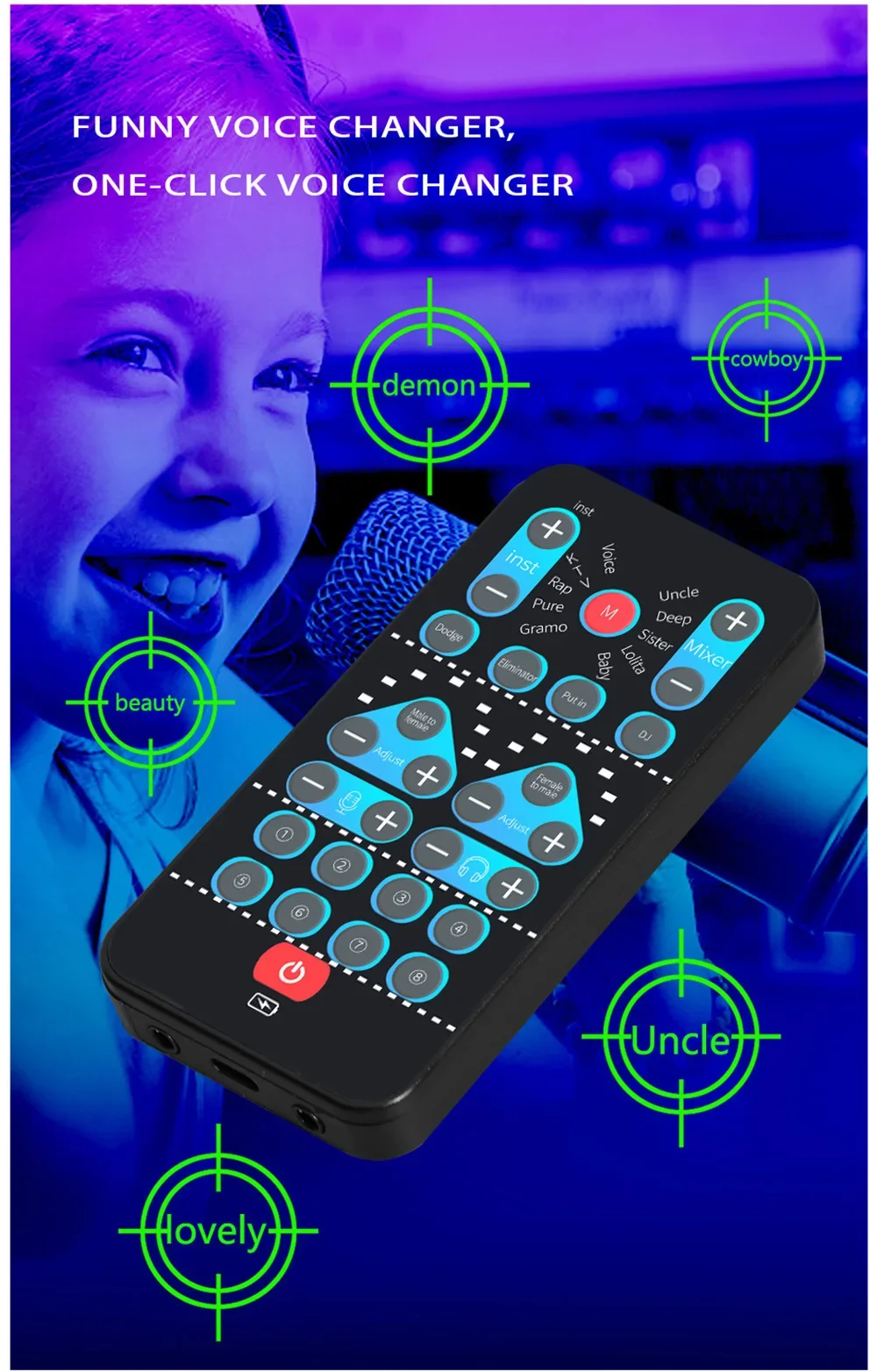 M10 Mini Voice Changer Card 8 Sound Effects Support Multi Function  Male Female