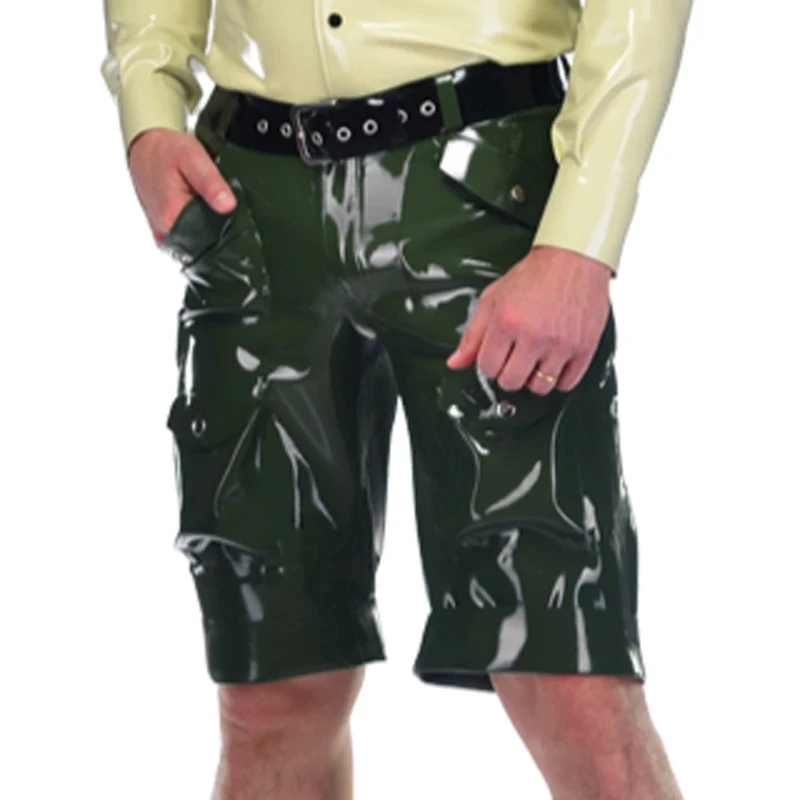 

Latex Rubber Gummi Army Green Pants With Pockets Buttons Front Zippers Rubber Trousers(No belt)