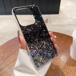 Sparkling Glitter Star Clear Phone Case - Slim and Soft Design - Galaxy A30 (Black)