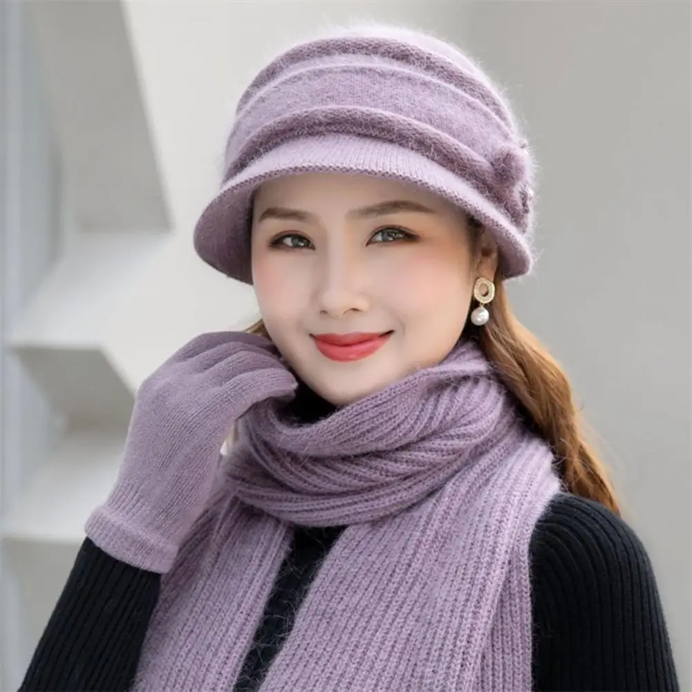 1 Set Warm Cap Scarf Mittens High Quality Mother Beanie Cap Scarf Mittens Acrylic Fiber Cap Scarf Gloves Winter Hat Scarf
