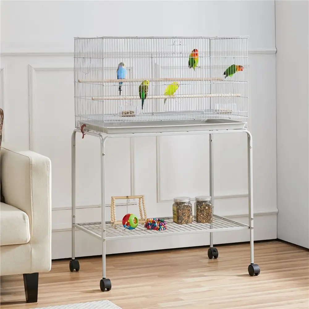 

SMILE MART 47" Metal Bird Cage with Slide-Out Tray and Rolling Stand, Light Gray bird cage bird nest bird cage accessories