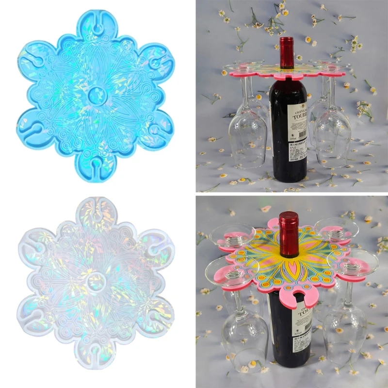 Multi Functional Silicone Mold Epoxy Mould Crafts Moulds for Wine Glass Holder 6 piece wine glass holder molde silicona tray bracket resin moulds cup rack stampi per resina leaf geometrical coaster mold set