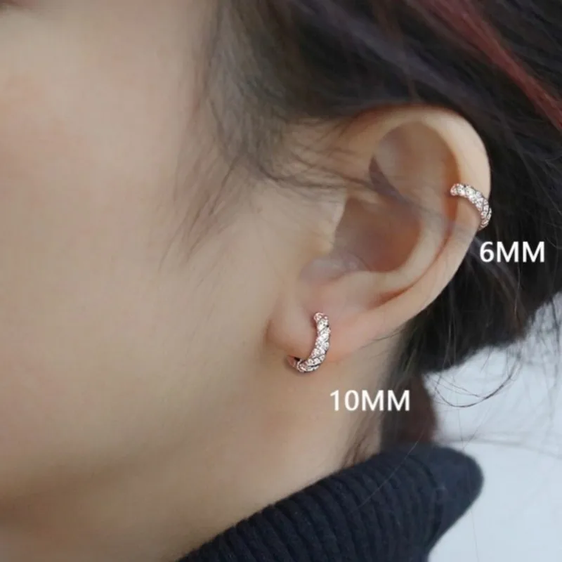 Silver Color Twists Cubic Zirconia Hoop Earrings for Women Simple Trendy Daily Party Jewelry Accessories