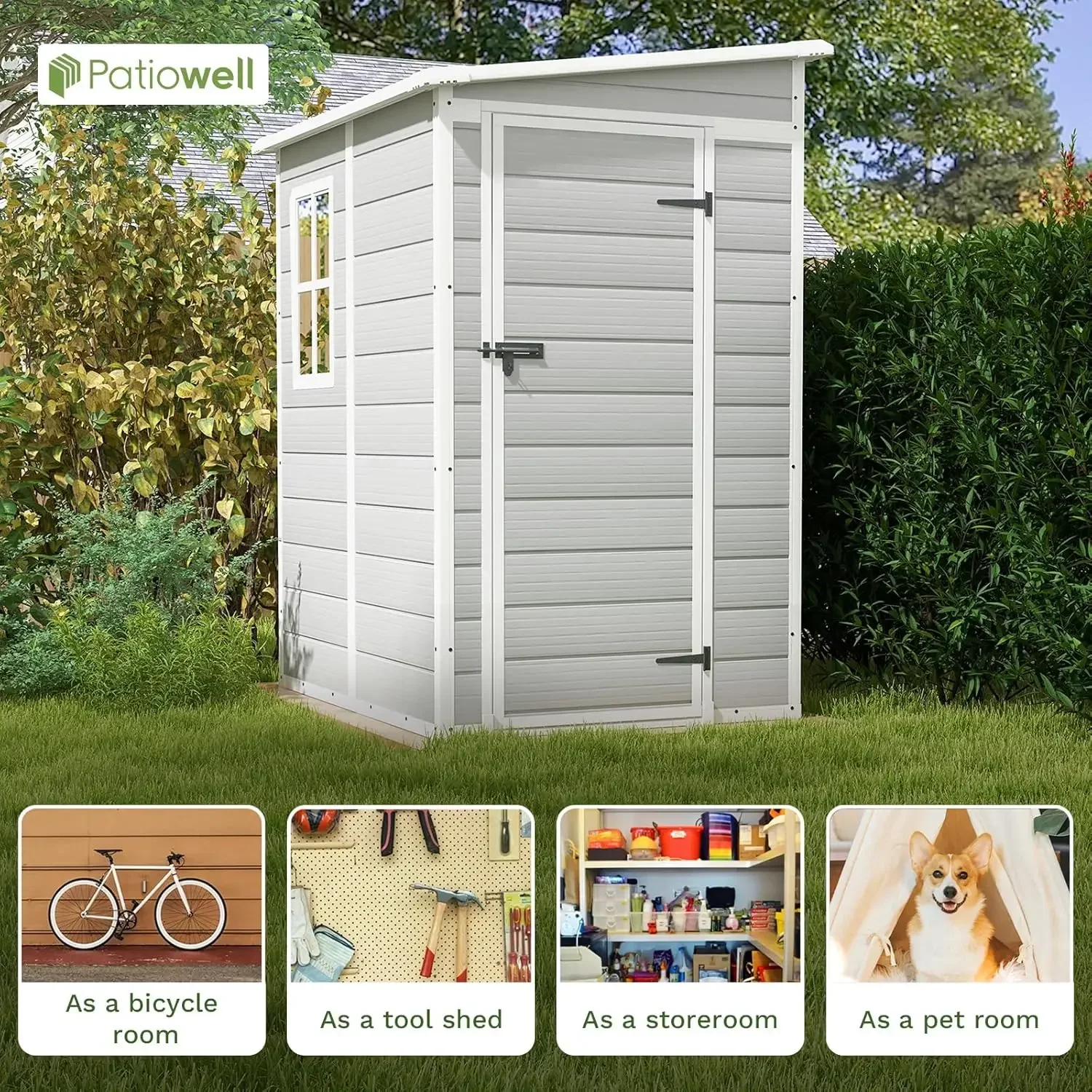 5x4 FT Outdoor Storage Shed, Resin Storage Shed with Floor & Lockable & Window Door for Patio Furniture,Garden Tools and Bicycle 4
