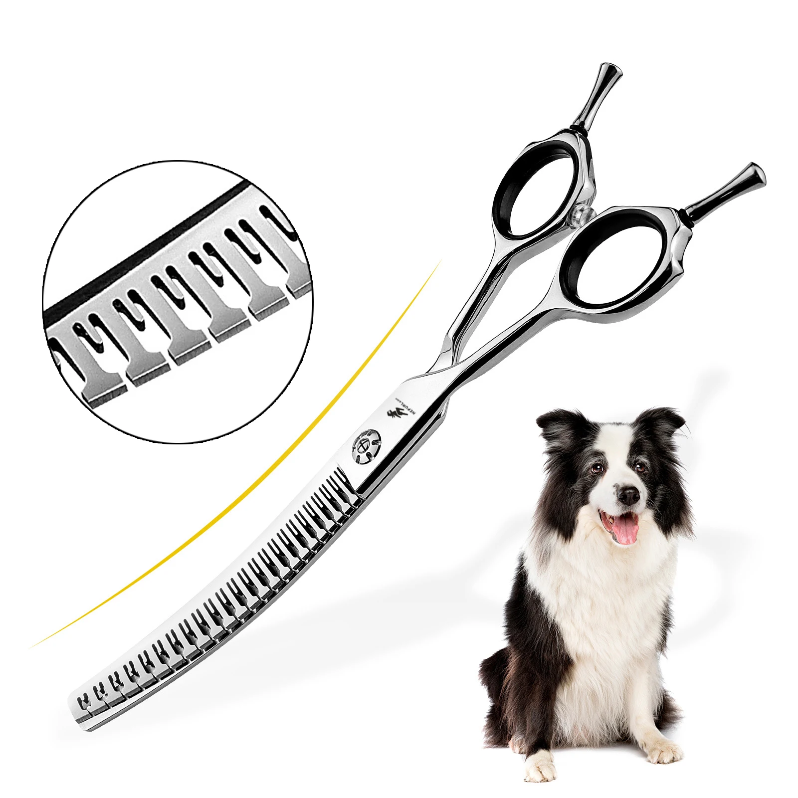 Dog Grooming Scissors Left Hand 7" Japan 440C Professional Pet Grooming Scissors Puppy Bend Up Chunker