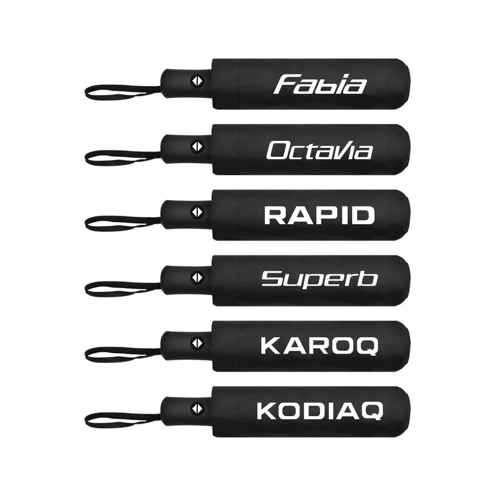 Umbrella Sets Car Logo Umbrella Fully Automatic Folding Umbrella UV-Resistant For Car Skoda Octavia Fabia Rapid Superb Kodiaq Scala Karoq Kamiq Auto Accessories