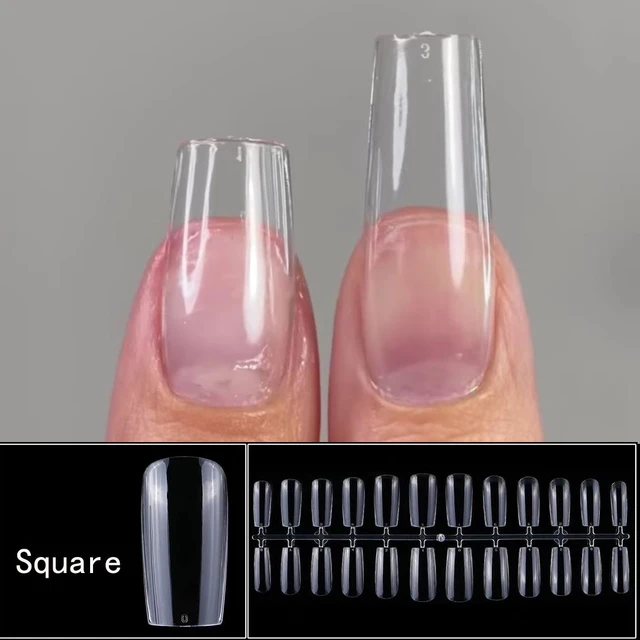 Short Square Almond Coffin Nail Tips Clear Soft Nail Tips - Temu